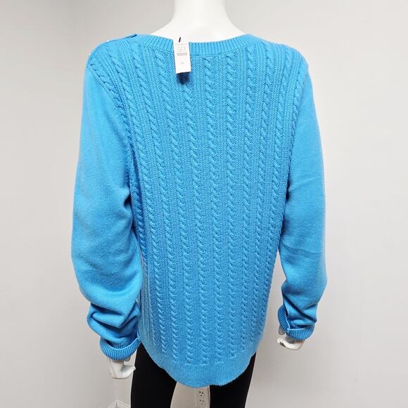 Talbots Sweater Womens Size XL Turquoise Cable Knit Button Shoulder Stretch NWT - Picture 3 of 9